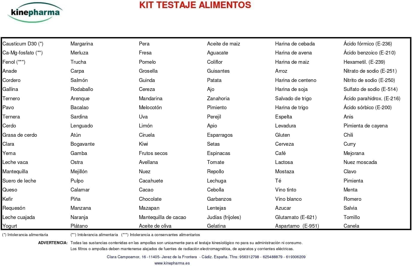 Kit de Intolerancias Alimentarias para el Testaje Kinesiologico a Personas Intolerantes | Set 126 Ampollas con Carnes, Pescados, Frutas, Verduras, Bebidas (Ver Alimentos en las Imagenes)