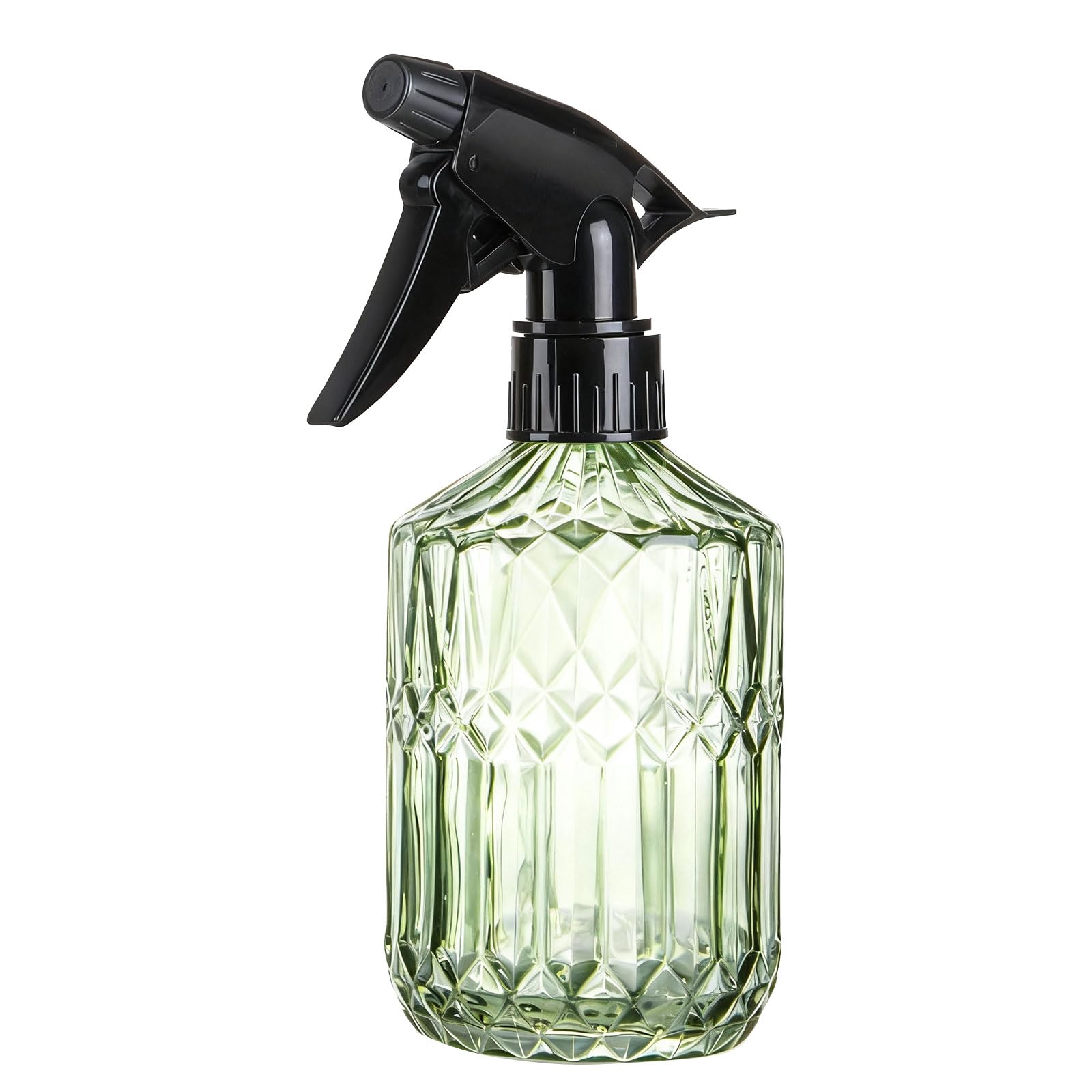 ZhouZGlass Glass Spray Bottle, 13.5oz Fine Mist Plant Mister, Handheld Pressure Spray Bottles with Adjustable Nozzle for Indoor Plants, Spring Gardening,Cleaning, Hair, Pets Care (Green)