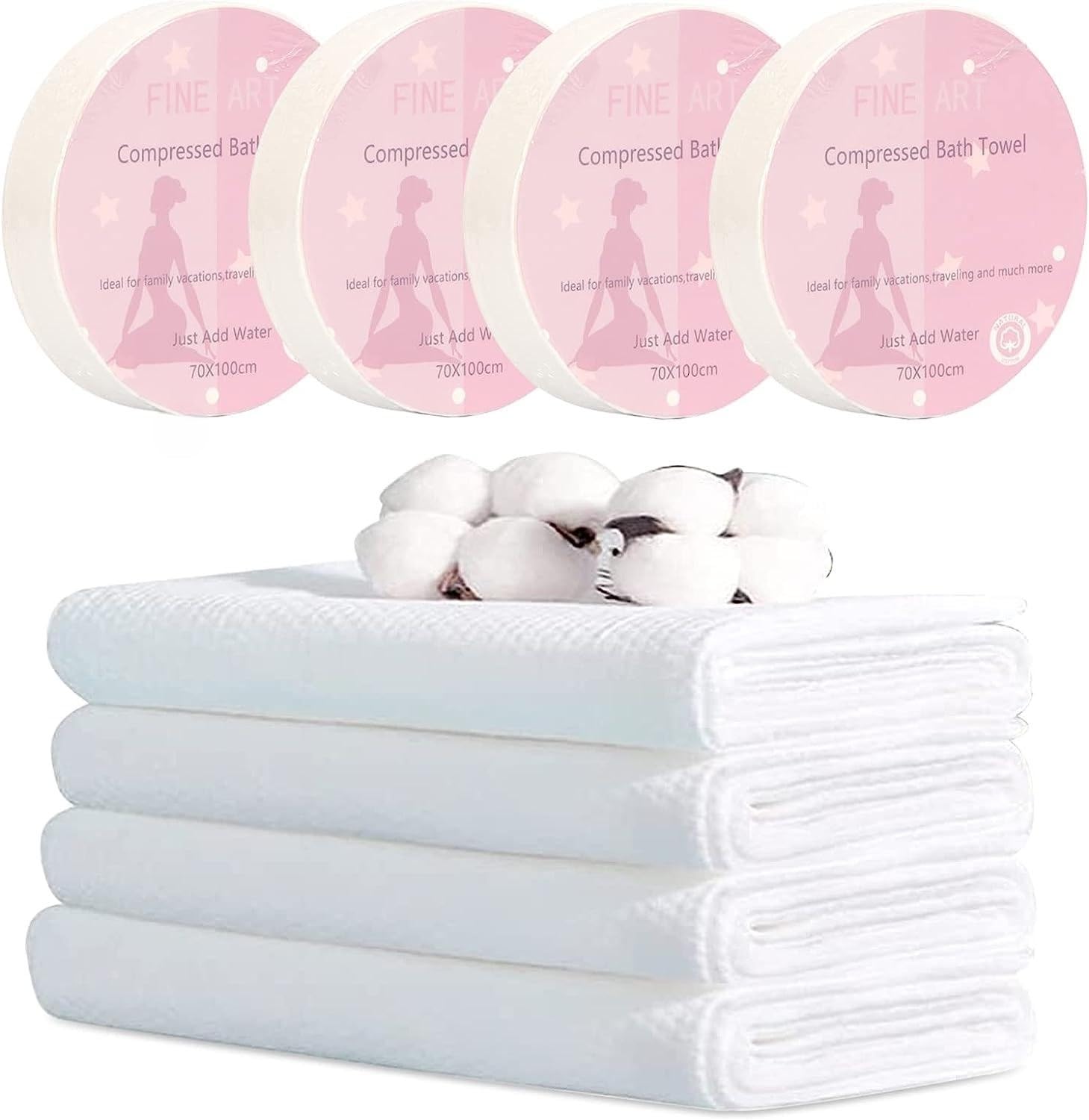 AzoneeLarge Compressed Towel 39 x 27 inch Disposable Cotton Bath Towels Portable Light and Reusable Suitable for Hiking Camping Beach Swimming and Traveling (5 PCS)