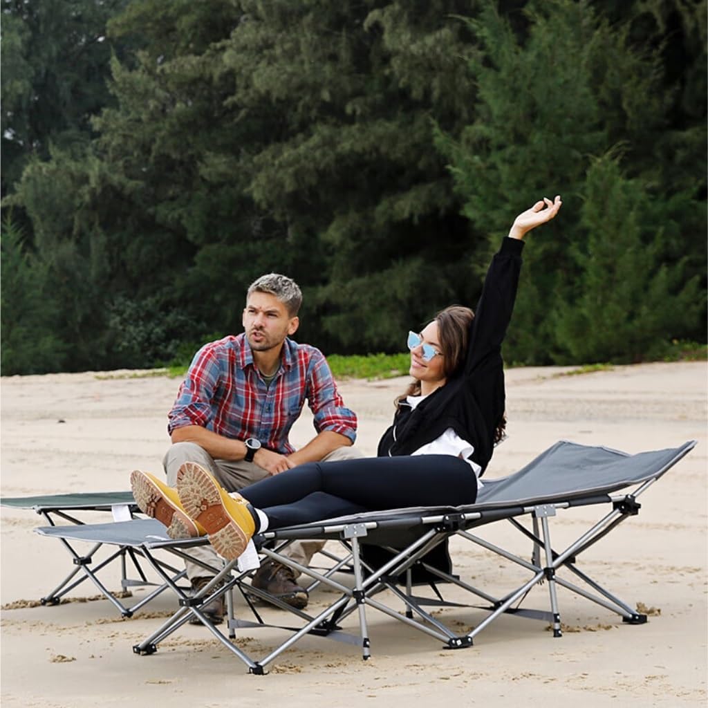 組み立てが簡単な 黒の多機能屋外折りたたみベッド、便利で快適