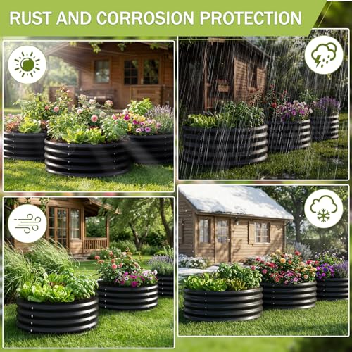 Image of AHEONLAR 3PCS 2x2x2FT Galvanized Raised Garden Bed Kit Round Metal Flower Box Large Planter Raised Beds Outdoor Garden for Planting,Fruit,Herb Black