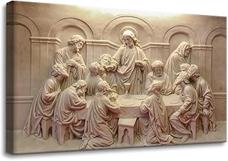 Pacimo Canvas Wall Art Prints Jesus 12 Apostles Wall Decor The Last Supper Sculpture Style Picture Painting Modern Artwork for Living Room Bedroom Office Home Decor Framed Ready to Hang 12"x18"