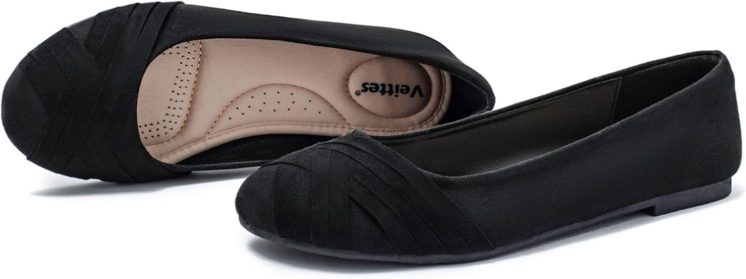Veittes Women's Wide Width Flat Shoes, Comfortable Casual Round Toe Classy Design Ballet Flats. - Image 2