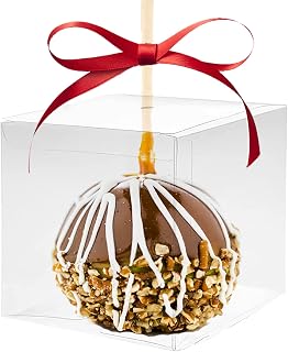 40 Pack Candy Apple Box with Hole Top, 4 x 4 x 4 Inch Clear Gift Box PET Transparent Favor Boxes for Candy, Treats, Apple, Ornaments, Wedding, Party