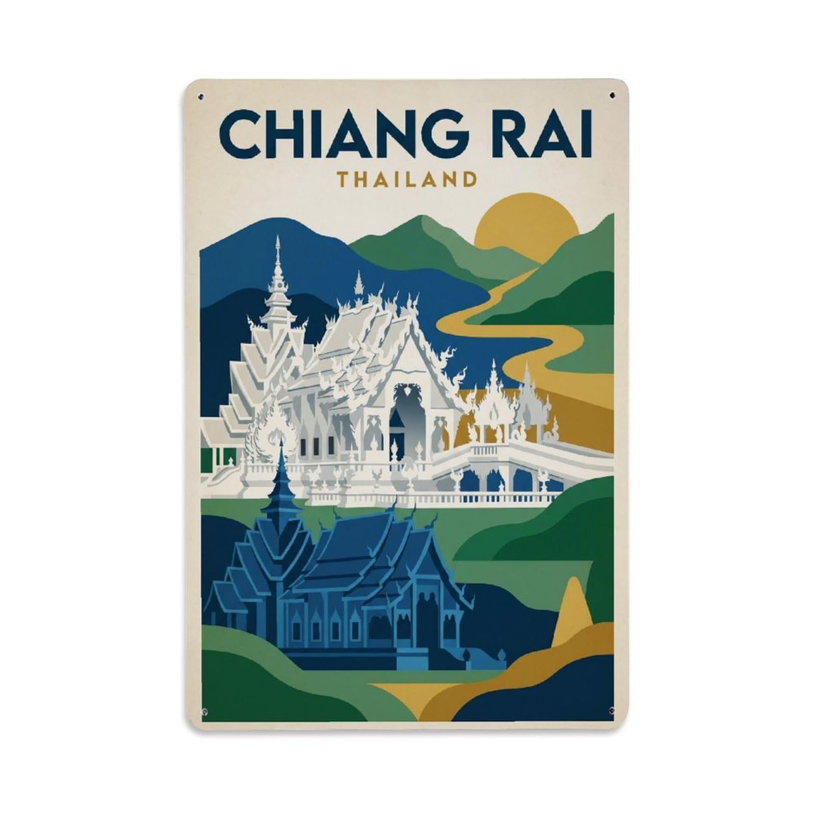 Thailand Chiang Rai Vintage Metal Tin Sign Plaque Wall Decor for Cafe, Club Bar, Office, Garden Metal Poster 8x12Inch