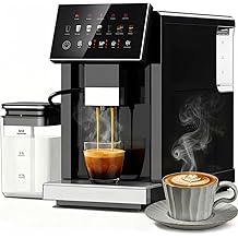 Fully Automatic Espresso Machine with Auto Milk Frother &amp; Built-in Grinder, Smart Alarm, Coffee Machine with Intuitive Touchscreen &amp; Auto-Clean Function, Ideal for Latte, Cappuccino, Americano