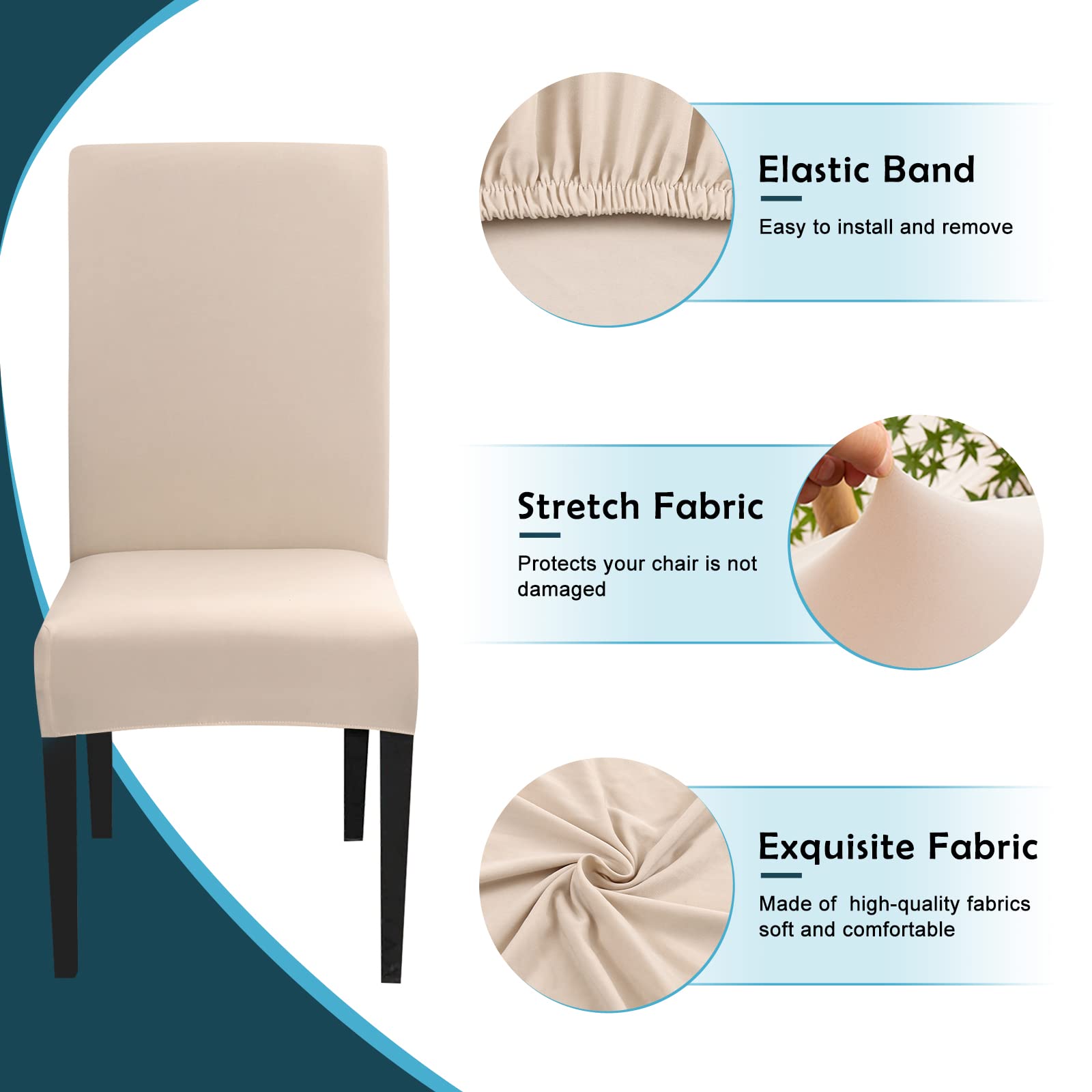 Jaotto Coprisedia con Schienale Elasticizzato 4 Pezzi,Fodere per Sedie da Pranzo Lavabile Universale Estraibile,Moderno Vestisedia per Cucina, Casa Ristorante(Beige)