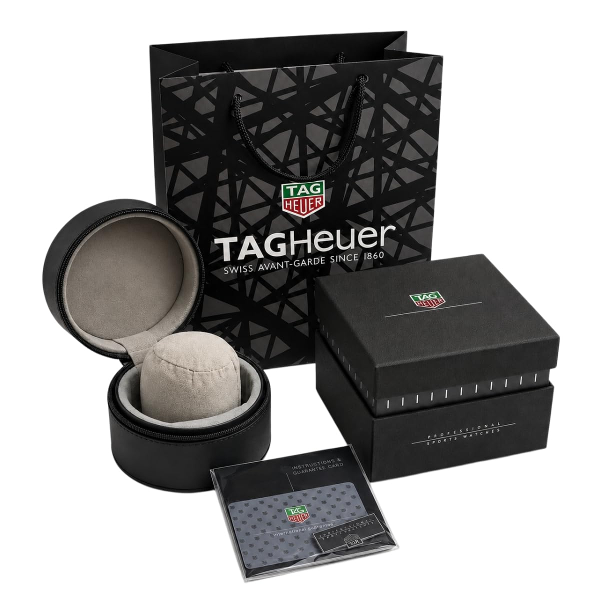 Boîte Montre Cuir Noir Étui Montre Rond Unique Support Rangement Bracelet Gris Doublure Douce pour TAG Heuer Grand Carrera