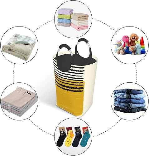 Miniatura 5 de Cesto de ropa sucia con estampado de líneas amarillas mostaza, impermeable, plegable, con asas, para el hogar, baño, dormitorio, dormitorio