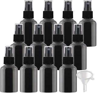 ZEOABSY 24 Pcs 50ml Black Empty Fine Mist Plastic Spray Bottles 38MM x 99MM, Travel Atomiser Bottle, Portable Small Refillable Sprayer Bottles with Black Pump Head, 2x Funnel