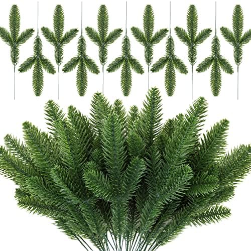 Udefineit 50PCS Christmas Artificial Pine Greenery Floral Picks, Evergreen Faux Fir Branch Spray Xmas Greenery Pines Twig Stems for Holiday Arrangement Wreath Garland Centerpiece Decorations