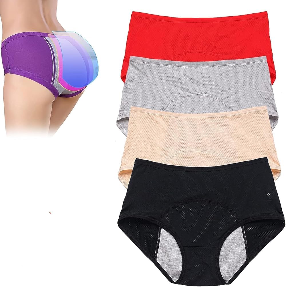 New Upgrade Leakproof Ladies Underwear,High Waist Leakproof Underwear Plus Size Briefs,Incontinence Underwear for Women (L,4Pcs-b)