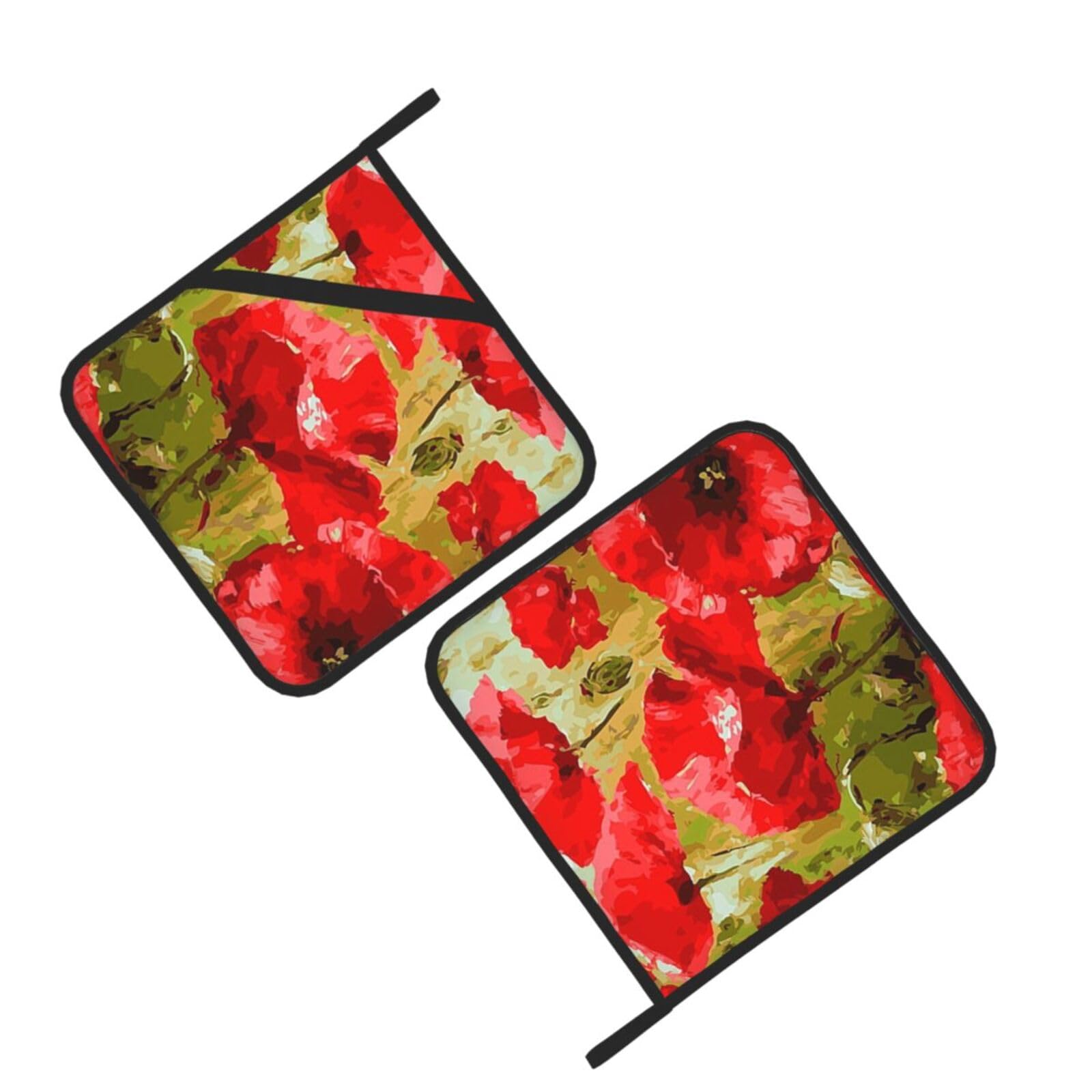 Beautiful Red Poppy Flower Printed Oven Pot Holders Set of 2 Pcs Heat Resistant Kitchen Microwave Potholders for Cooking Baking Grilling