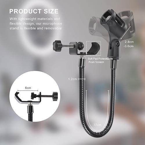 Miniatura 8 de Terpovery Soporte de micrófono flexible de cuello de cisne Soporte de abrazadera de escritorio Equipo de grabación de brazo de micrófono para