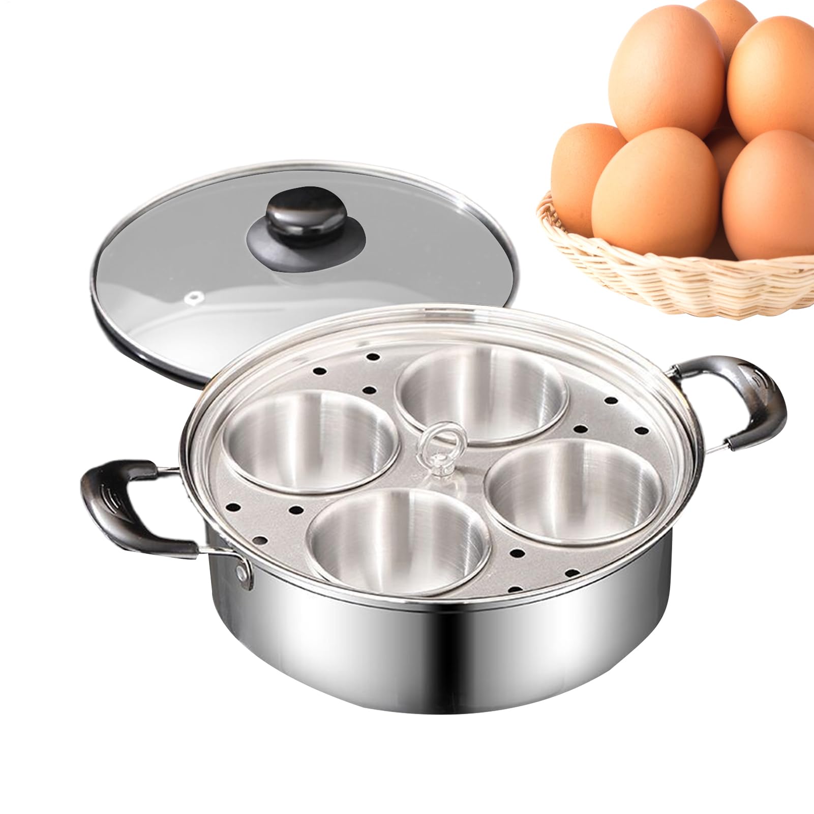 Egg Poacher Stainless Steel - Egg Maker Poached 4 Cup Steamer Pan - Kitchenware Rust Resistant Cooker For Breakfast Brunch Cooking