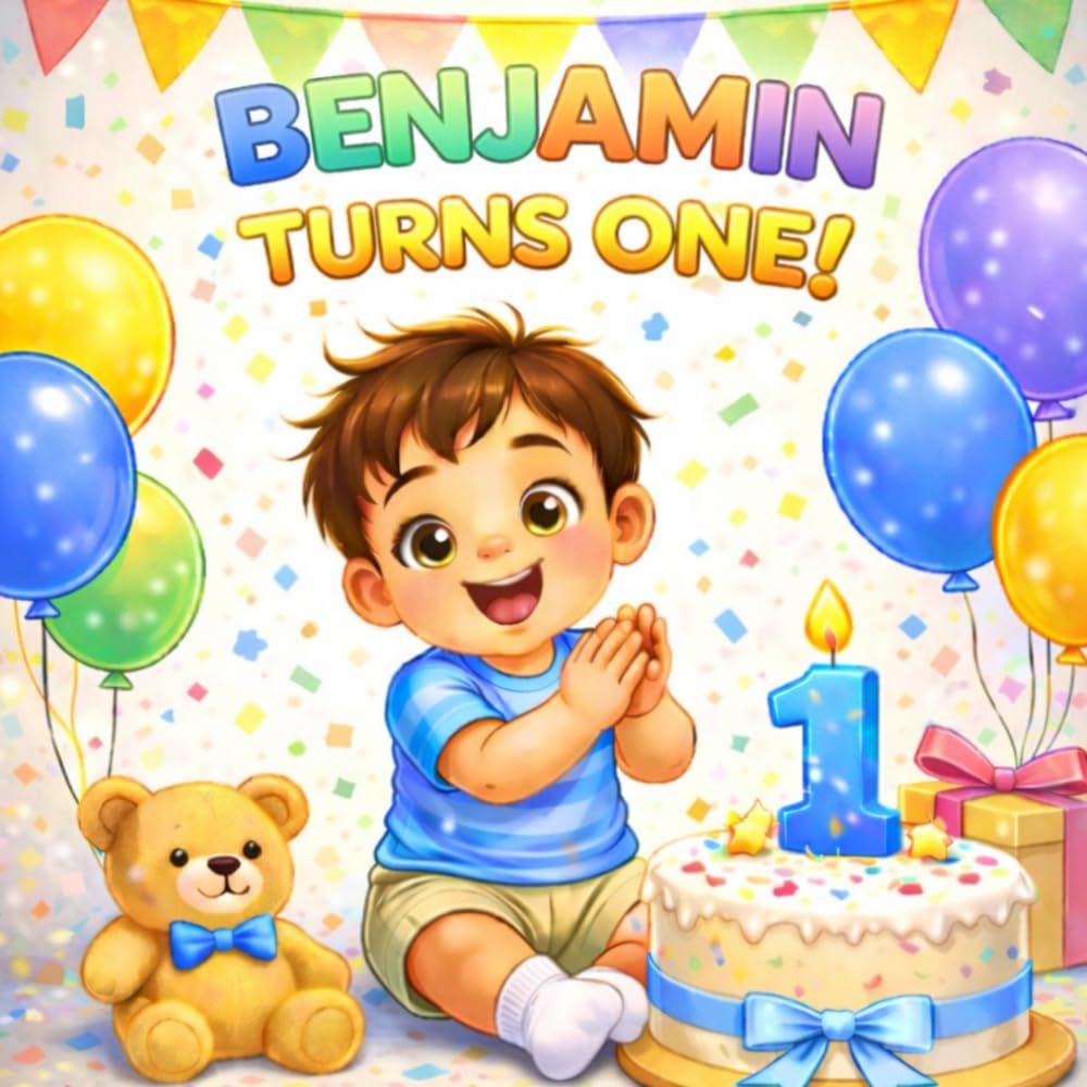 Benjamin Turns One: A Personalized First Birthday Book - Milestone Page Included (Three Hearts Personalized Baby Name Books (Benjamin))
