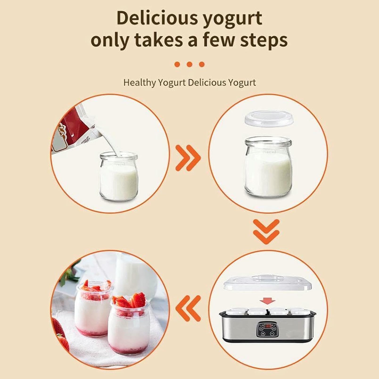 Yogurtera Automática con Control De Temperatura Y Tiempo Ajustable, con 9 Tarros De Cristal De 170ml, para Yogur Y Pan