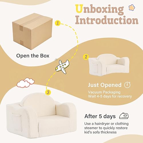 Vista 27 de Welnow Silla para niños pequeños, sofá infantil de sherpa suave 2 en 1, tumbona convertible para niños, sofá plegable para niños con bolsillos