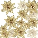 Yuqilin 24 Pièces Fleur de Noel 3 Tailles Decoration Noel Sapin avec Paillettes Décorati...