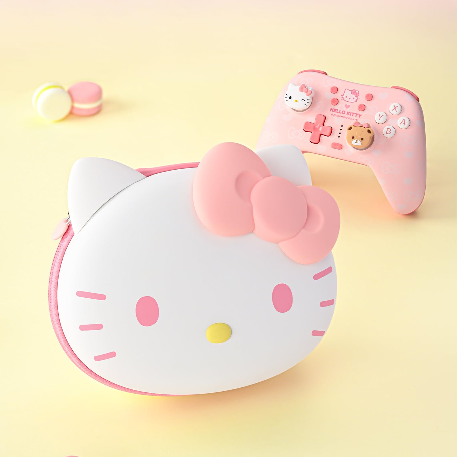 Kuitmor Niedrige Game-Controller-Schutzhülle, Tragbare Reise-Tasche Hartschalen-Aufbewahrungsetui mit Cartoon-Katzen-Form-Design für PS4, PS5, Switch Pro, Xbox mit Innenfach für Zubehör - HLK