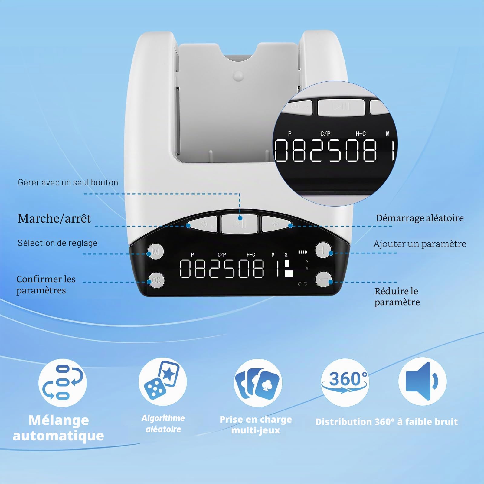 Distributeur de Cartes Automatique, Distributeur Automatique de Cartes pour 8 Joueurs, Rotation 360°, Rechargeable & Silencieux pour UNO, Poker, Monopoly Deal, Bycicle et Maverick