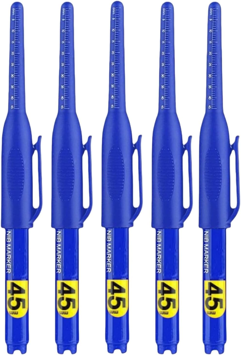 5PCS Long Head Deep Hole Marker Pens,Long Nib Marker Pens,45mm Deep Reach Markers,Waterproof Construction Markers Marking Tool,Multi-Purpose Thin Permanent Marker Pen,Carpenter Ink Marker Pen,Blue