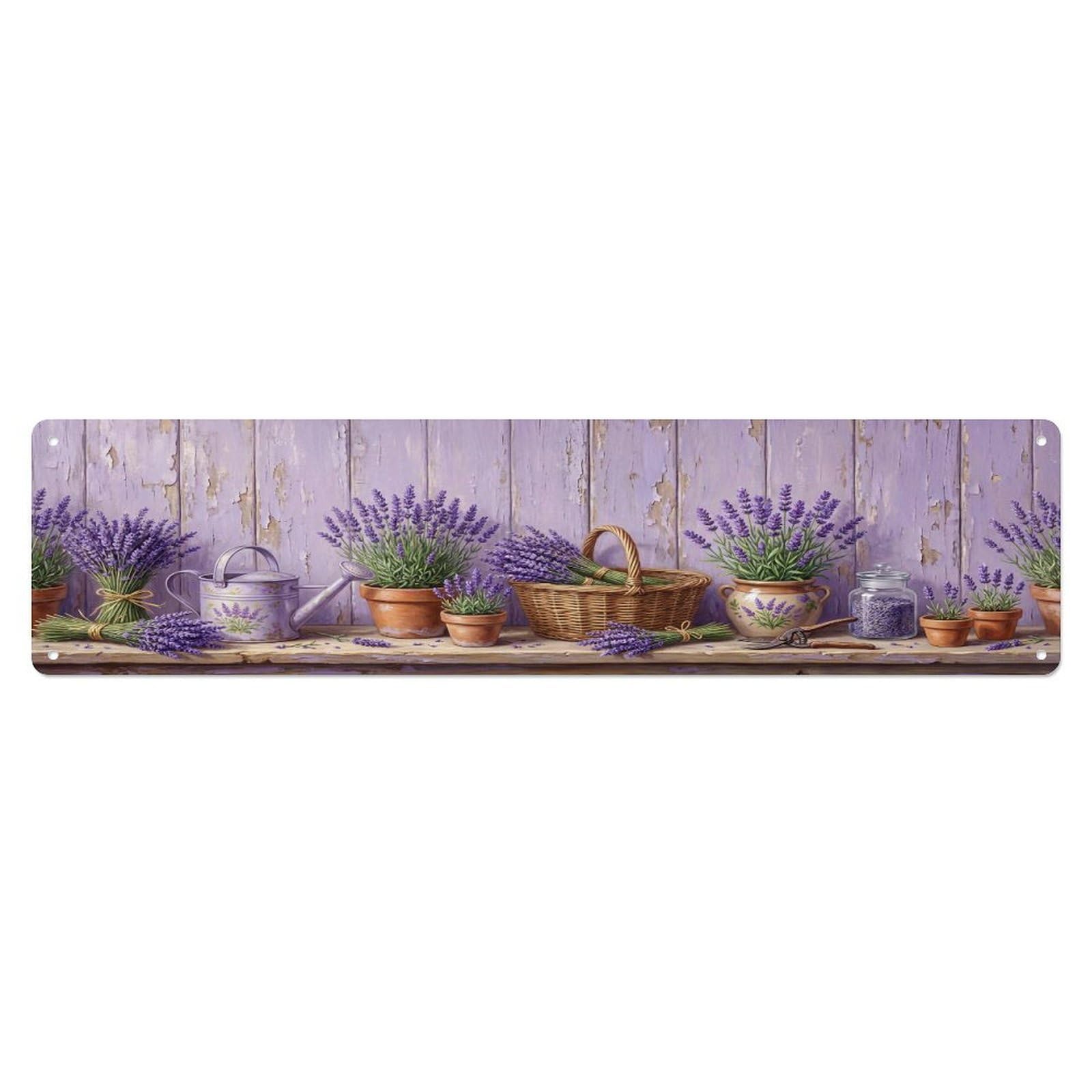 Floral Garden Tools Lavender Provence Pattern Print Metal Tin Sign