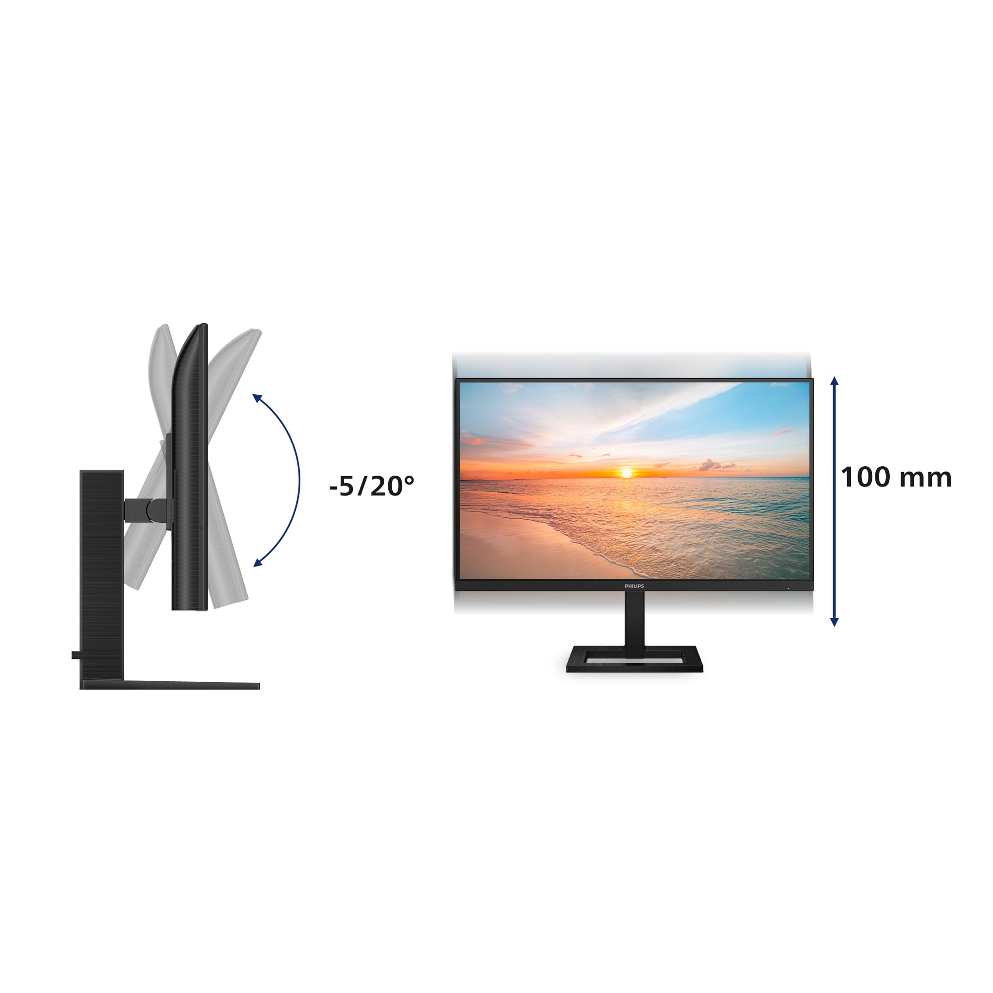 PHILIPS 27E1N1880AE 27 Zoll UHD Monitor, 60Hz, IPS Panel, 4ms GtG, Adaptive Sync, HDR10, Höhenverstellung,Lautsprecher,(3840x2160 HDMI 2X 2.0 DP 1x 1.4) Schwarz