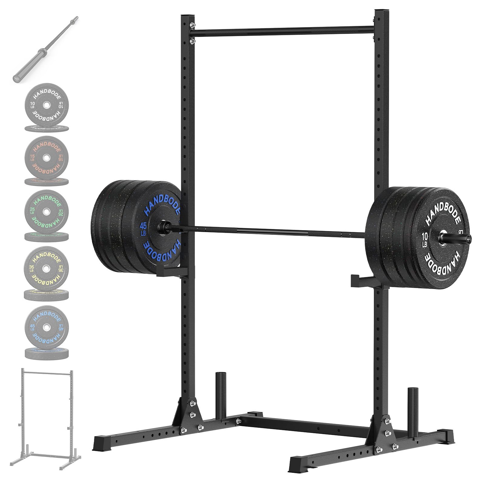 HANDBODE Squat Rack, 7ft Barbell, Weight Plates Set 260 lb, Home Gym Equipment, Black