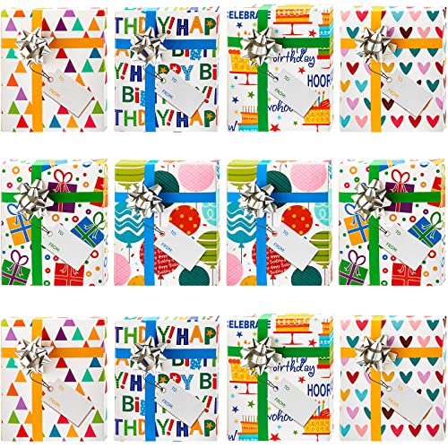 12 Pieces Gift Card Box Happy Birthday Present Greeting Card Holder Birthday Gifts Keeper with 12 Pieces Wrapping Bows Mini Favor Boxes for Holiday Party