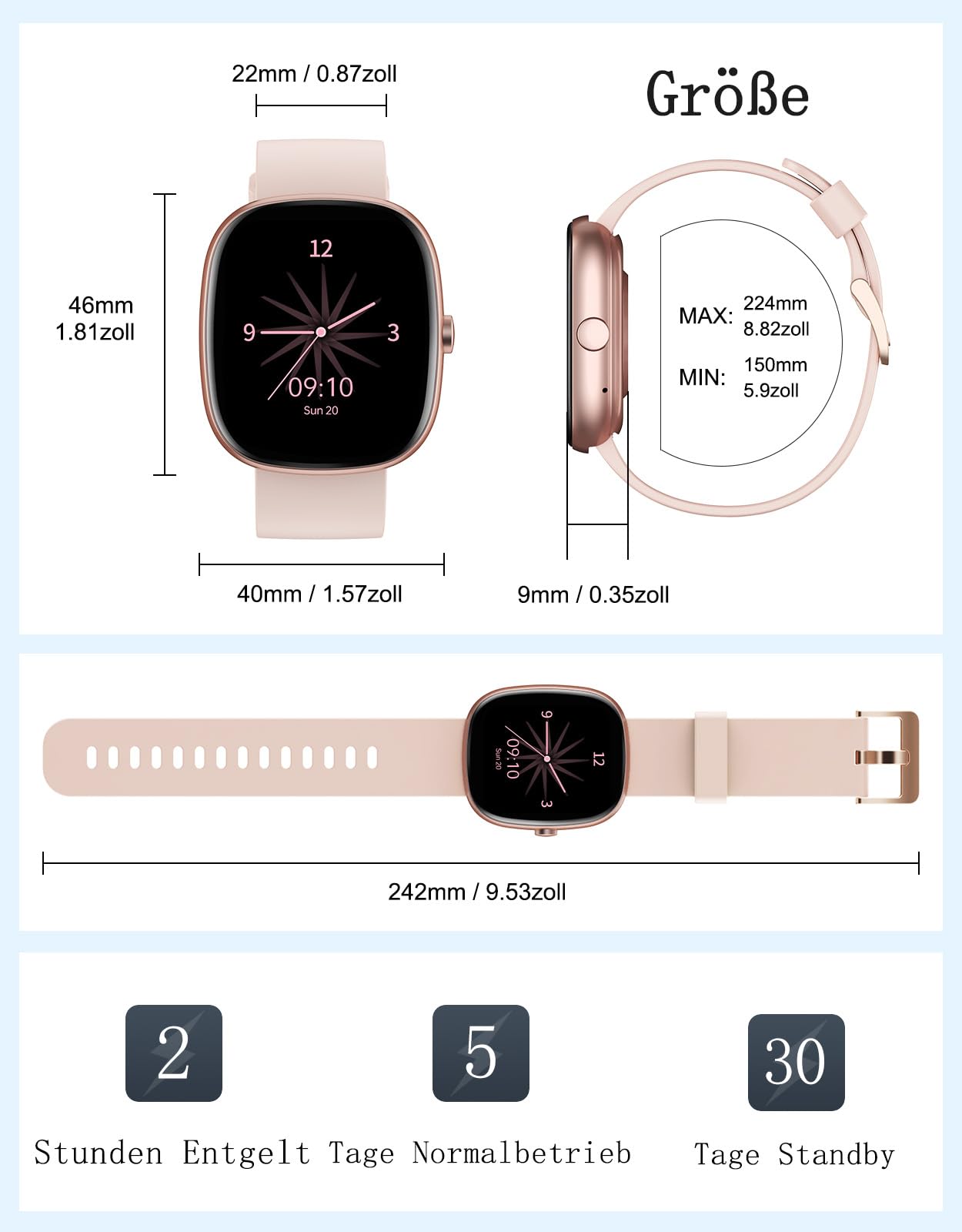 Smartwatch Damen mit Telefonfunktion,1.85" Smart Watch mit 24/7 SpO2/Herzfrequenz/Schlafmonitor/ Schrittzähler 100+Sportmodi,IP68 Wasserdicht Fitnessuhr Whatsapp Benachrichtigen für Android iOS Handy