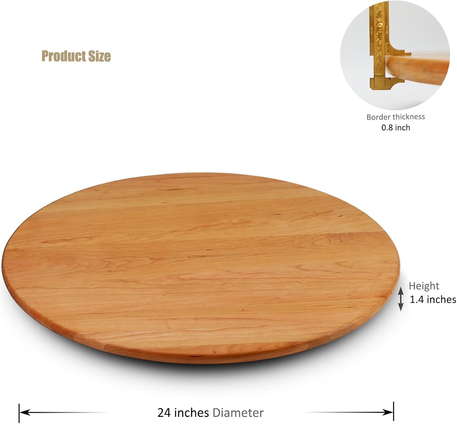 24 inches Cherry Wood Lazy Susan Organizer, Solid Wooden Round Turntable, Rotating Tray for Table Top/Counter Top