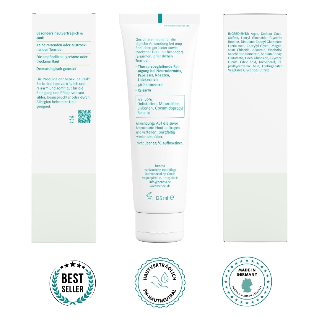 benevi neutral Gesichts-Reinigung 5 x 125ml für empfindliche, irritierte, trockene Haut. Ausschließlich milde Tenside, besonders hautverträglich. pH 5,5
