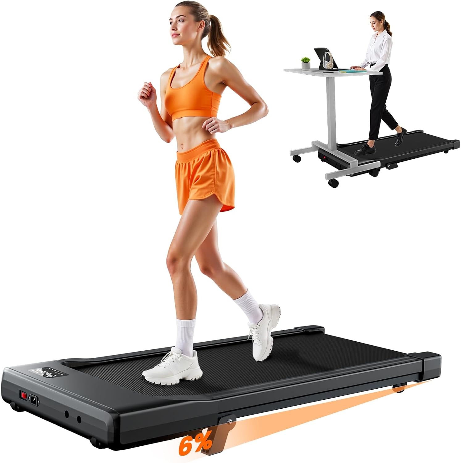 MJWW Walking Pad with Incline,6% Manual Incline Under Desk Treadmill 3-in-1 for Home Office,Walking Pad Treadmill with 2.5HP Quiet Motor,LED Display & 300LB Capacity