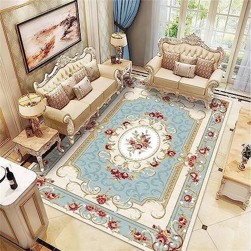 Tapis de chambre motif floral géométrique lavable bleu clair - 2