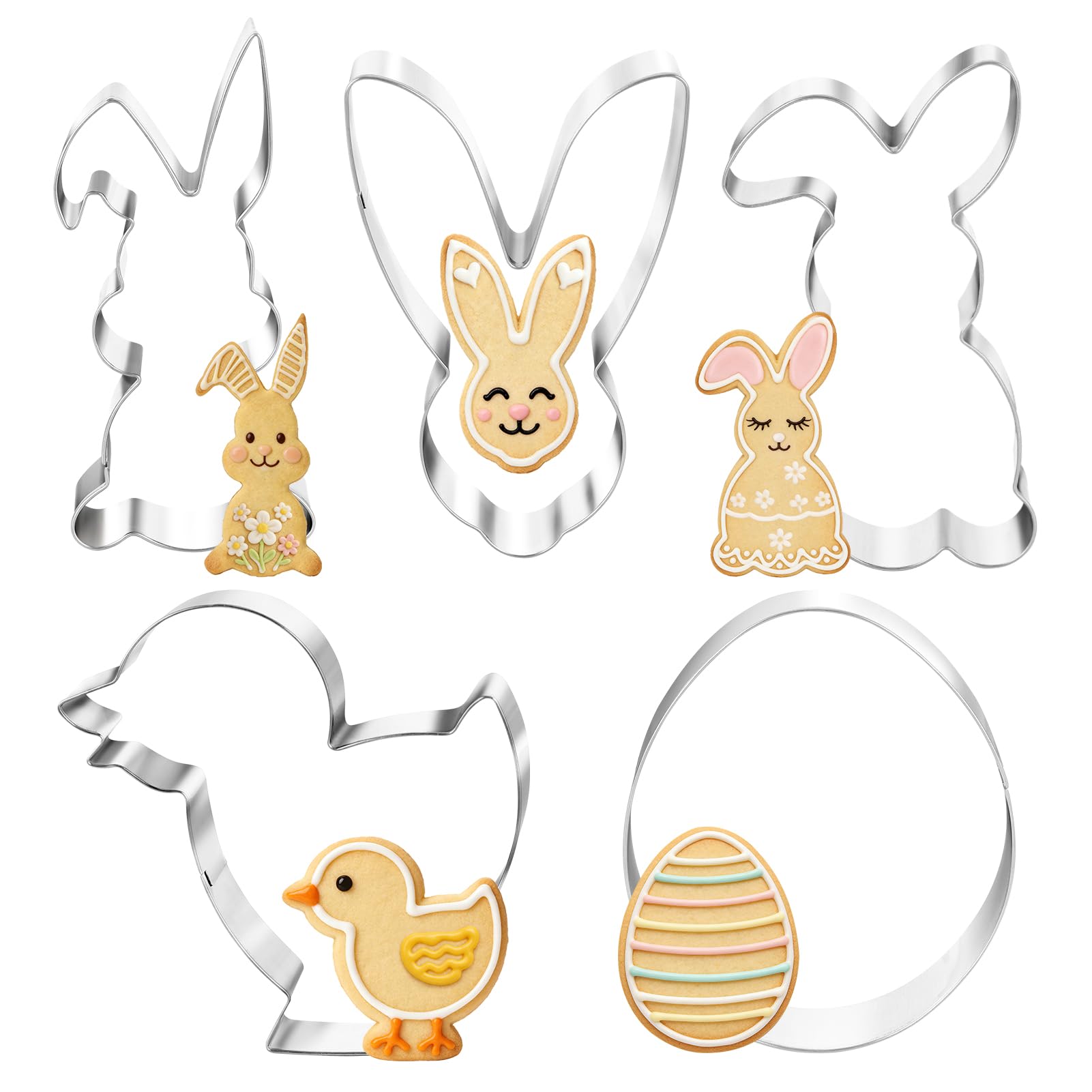 Groß Ausstechformen Ostern - 5er Plätzchenausstecher Osterhase Keksausstecher aus Edelstahl,Oster Ausstecher Hasen Ausstecher Große Oster Backen für Hase,Häschenkopf,Küken,Ei