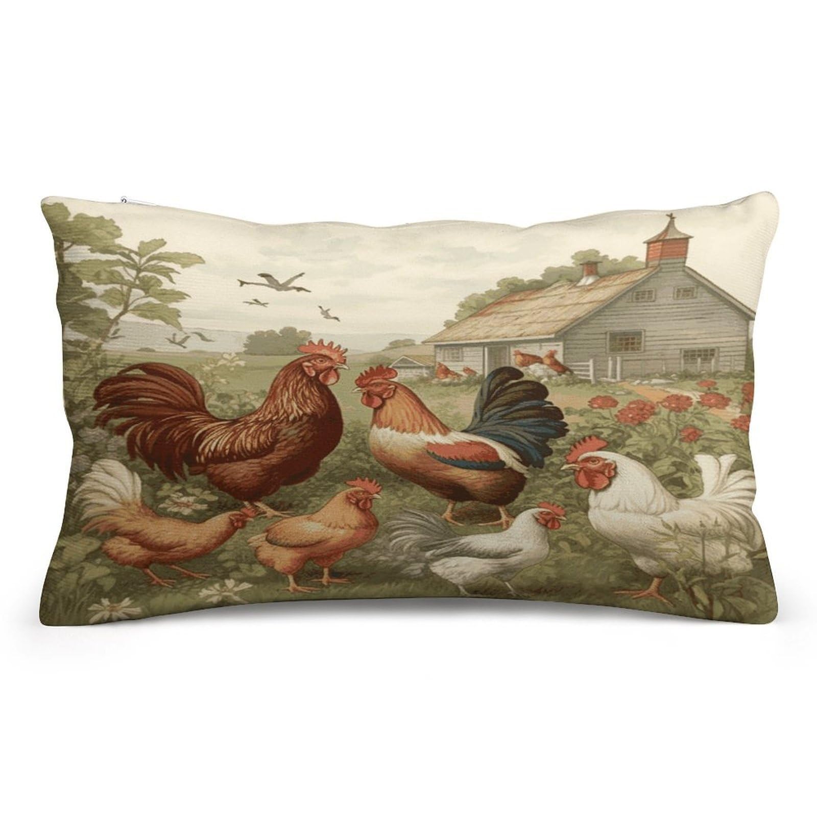 FekiLoot Chickens and Farm Pillowcases Super Soft Cozy Lumbar Decorative Throw Pillow Covers Plush Pillow Shams with Zipper Double-Sided Decorative Pillows Shells for All Seasons
