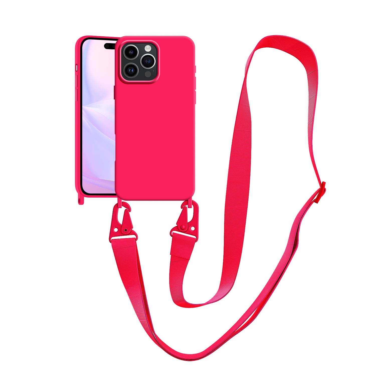 VooDirop Compatible with iPhone 16 Pro Case with Lanyard Crossbody iPhone Case with Strap Adjustable Shockproof Drop Protection Silicone Phone Cover