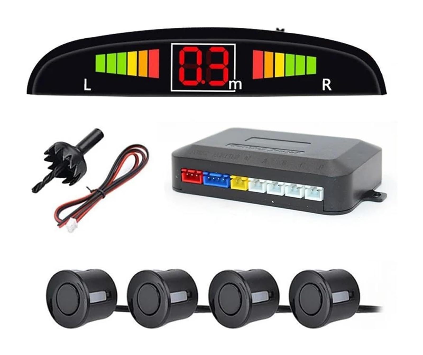 Kit Radar Retromarcia Per Auto Schermo Digitale Sensore Parcheggio Display Retroilluminato Interruttore 4 Rilevatori 22 Mm Radar Di Retromarcia(Nero)