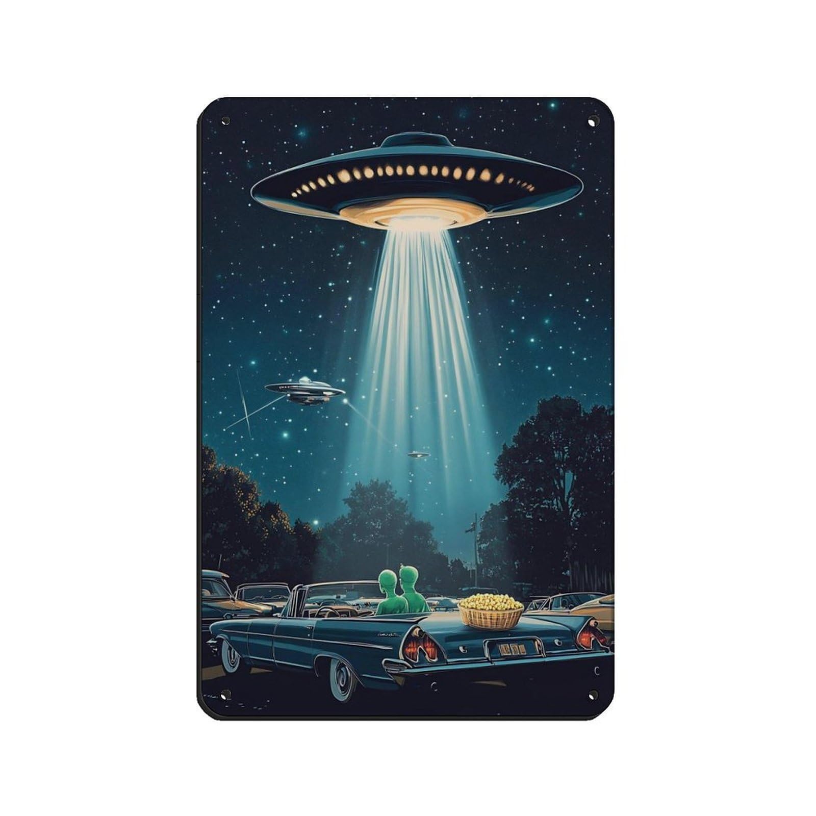 Retro UFO Drive-In Movie Art Tin Sign Vintage Metal Pub Club Cafe Bar Home Wall Art Decoration Poster Retro 8x12inch(20x30cm)