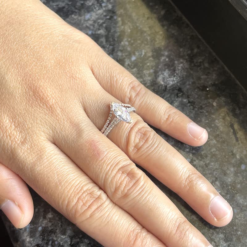 Miniatura 3 de Diamond Wedding Band For Women, 14K White Gold Finish V Shape Diamond Wedding Ring, Chevron Stackable Diamond Band