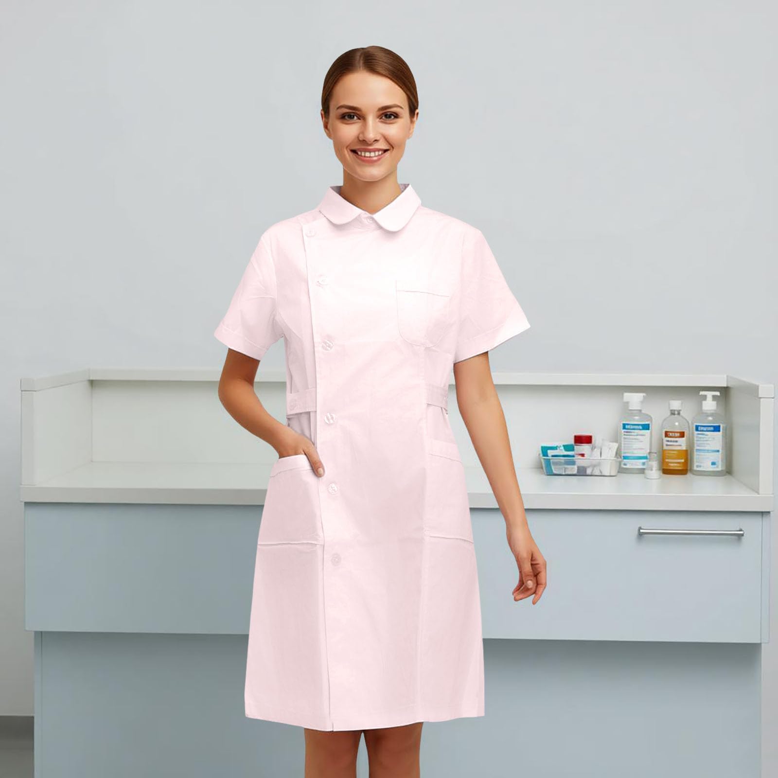 Generisch Elegante bata larga de laboratorio con cierre lateral cuello decorativo para actuaciones elegantes