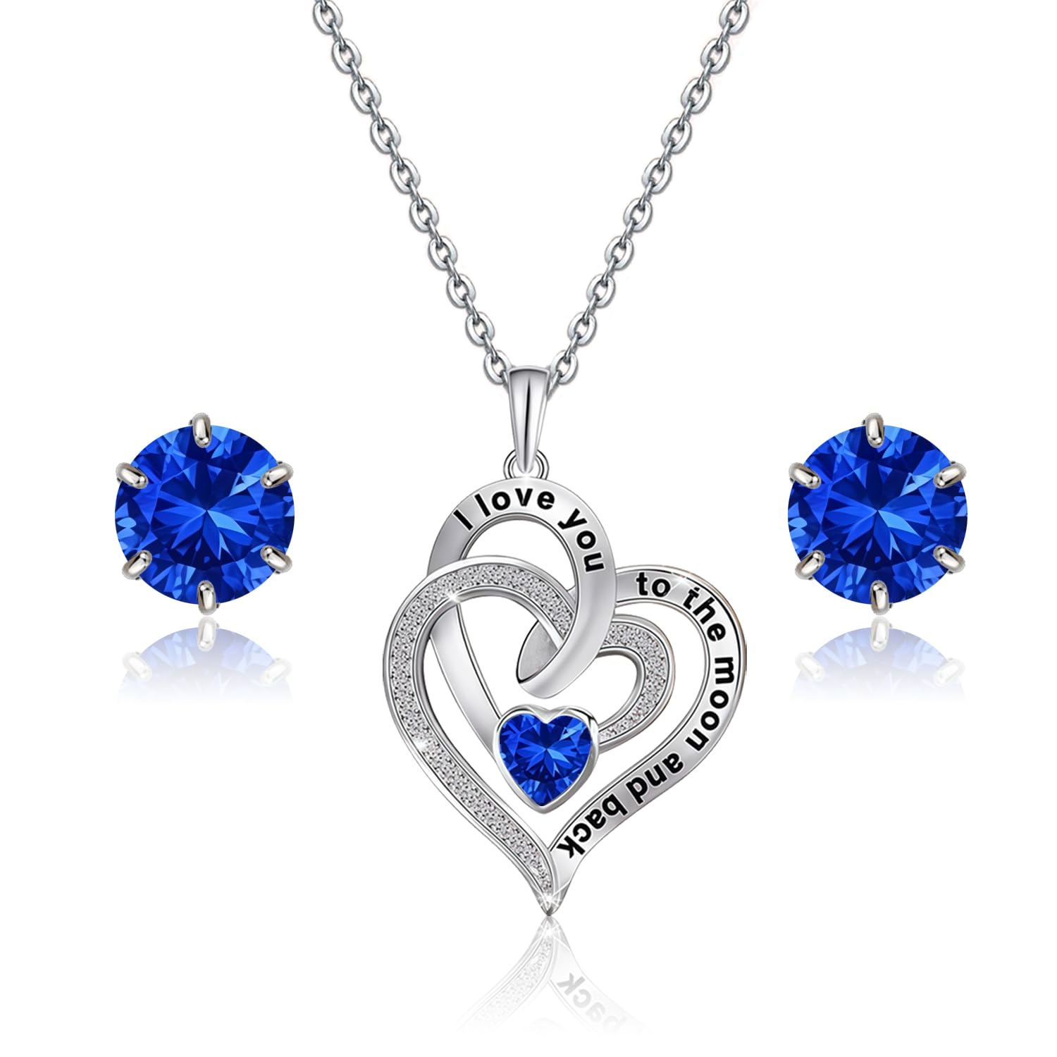 Cenland Double Love Heart Necklace and Earrings Set for Women, Hypoallergenic Stainless Steel Jewelry Set with Cubic Zirconia, Anniversary Valentines