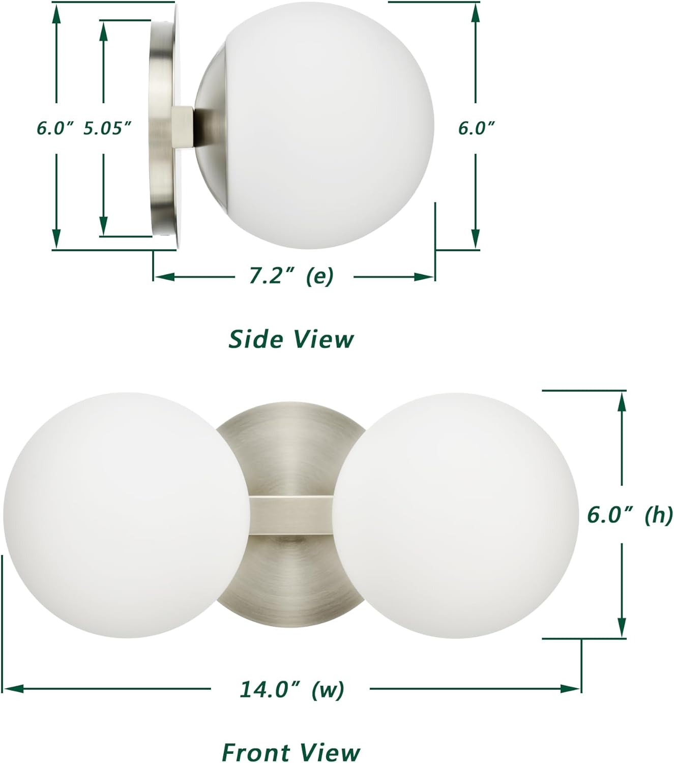 Bathroom Vanity Light Fixtures, Modern 2 Lights Globe Wall Sconce Lighting Brushed Nickel, Porch Wall Mount Light Fixture for Bathroom, Mirror Cabinets Hallway Stairs (Brushed Nickel, 2-Light)
