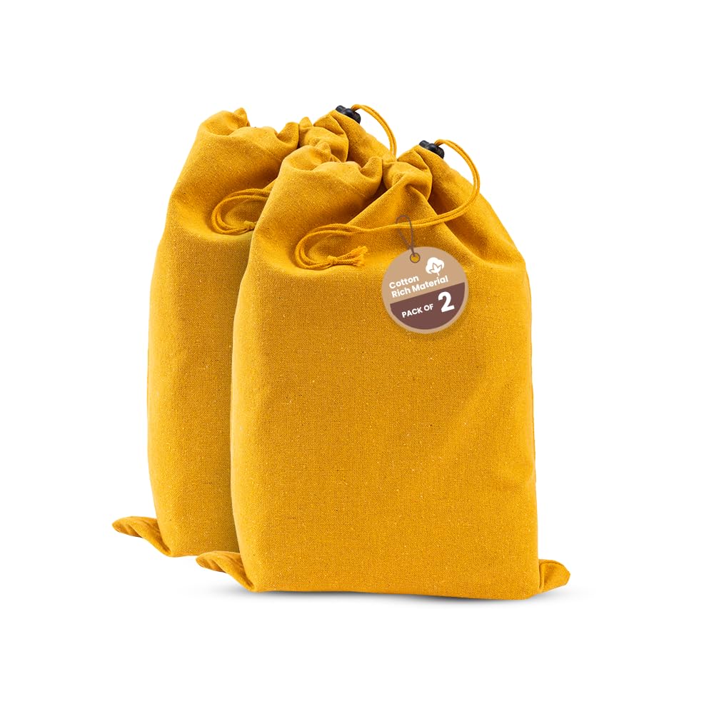 LFH Cotton Rich Shoe Storage Bags with Drawstring, Dustproof Breathable Reusable Organizer, Perfect For Travel, Dorm, Hotel, College, Gym, Easy to Carry, Machine Washable 12"x17" (Pack of 2) - Golden