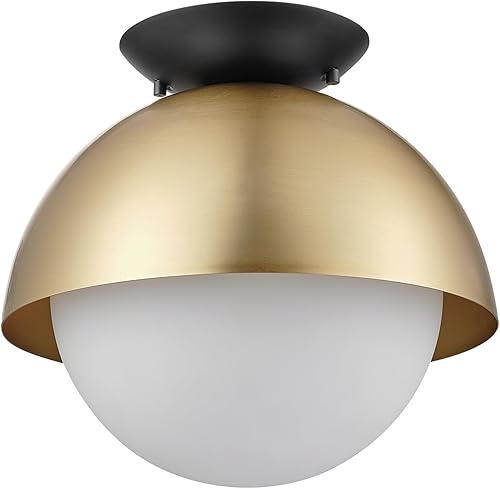 GLOBE Electric 60320 - Lámpara de techo empotrada de 1 luz, latón mate, dosel de acento negro, pantalla de vidrio esmerilado, iluminación moderna