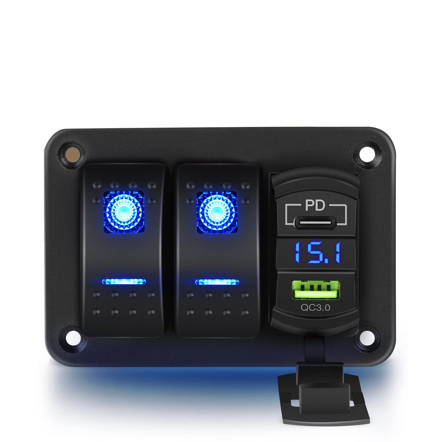 Unifizz 2-drożny przełącznik kołyskowy 12 V SPST ON wyłącznik PD typ C i QC 3.0 ładowarka USB woltomierz wodoodporny aluminiowy przełącznik kołyskowy panel DIY naklejki na łodzie, samochody, kampery,