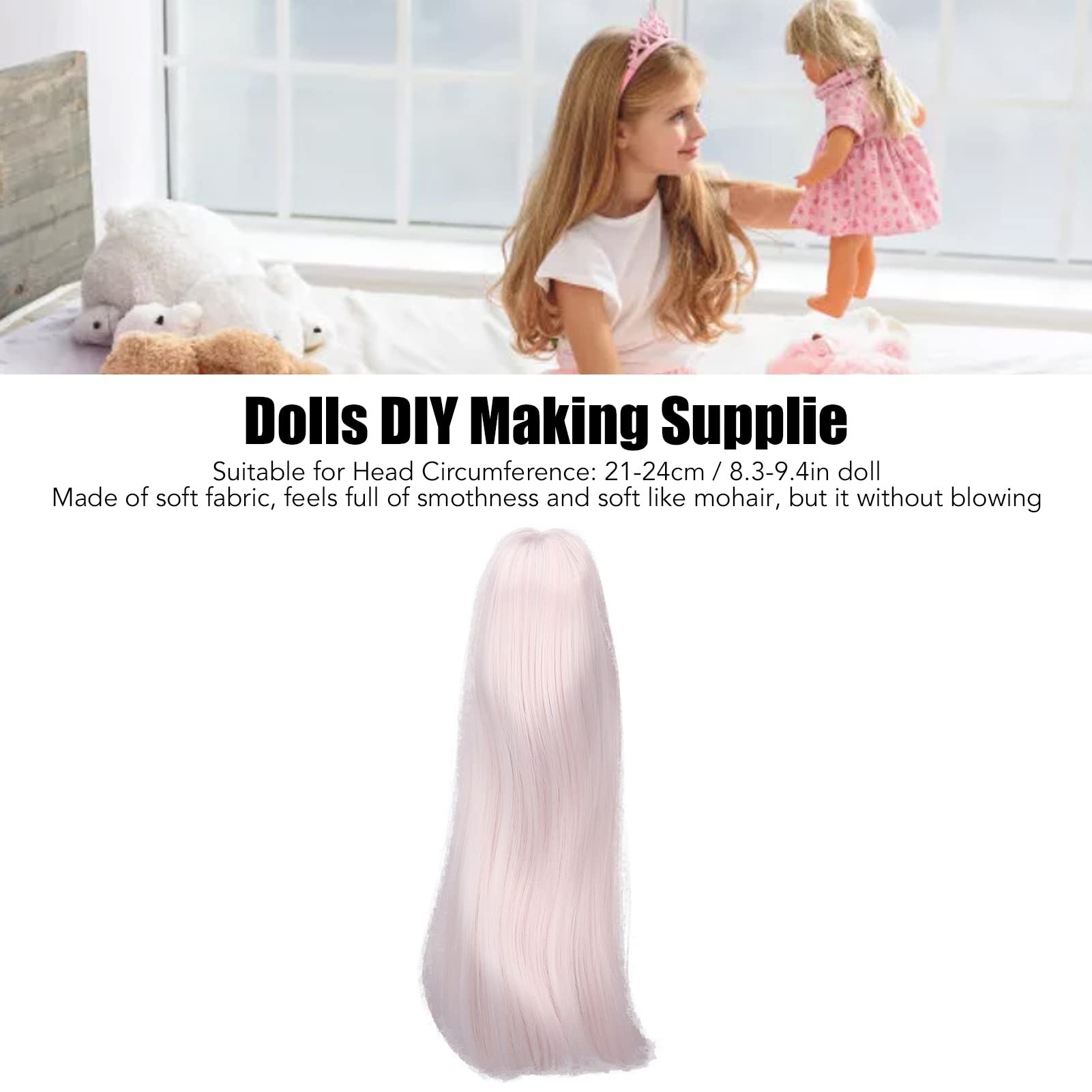 Doll Wig 1/3 BJD SD, Straight 8 to 9 Inches, Small, Light Gold/Pink, Handcraft Materials - Image 2