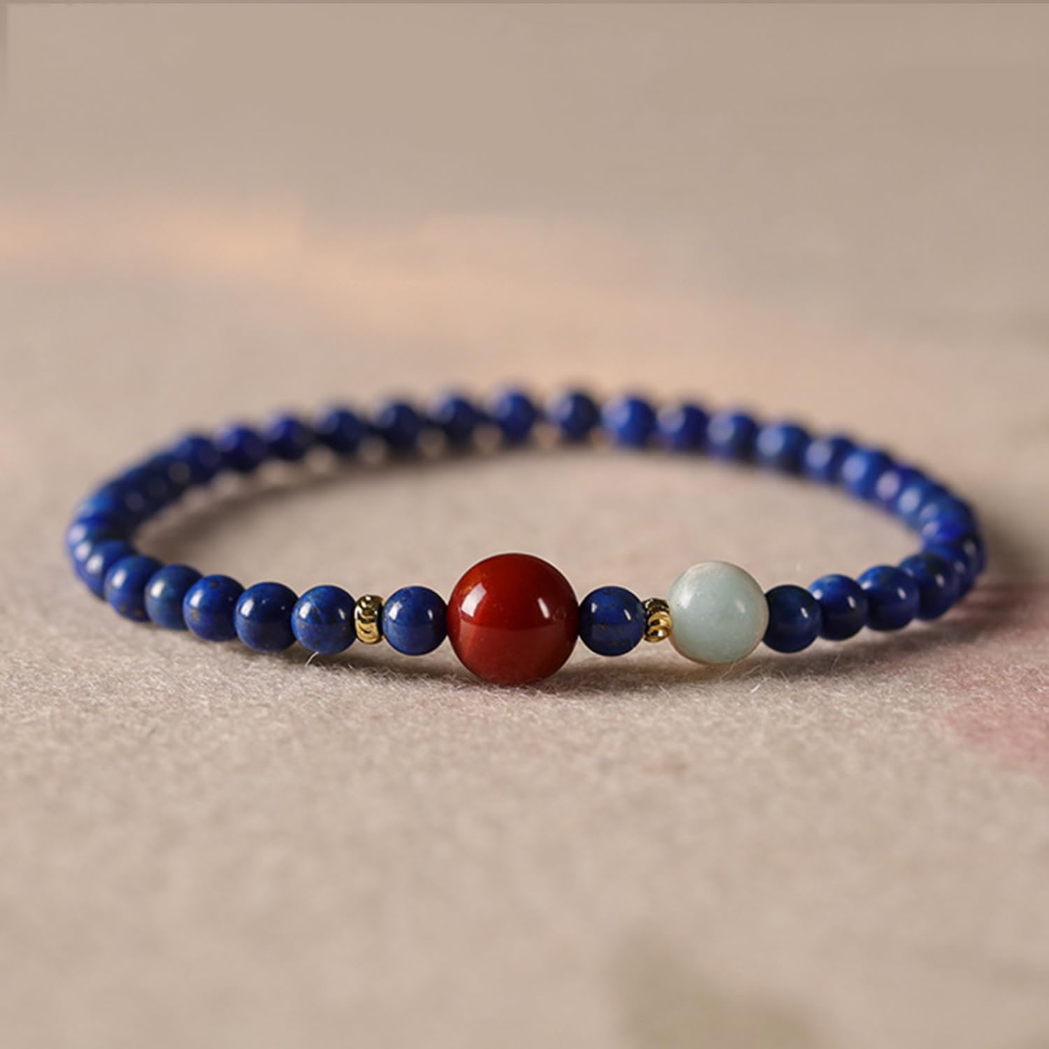 ZXQUEGF Natürlicher Lapislazuli-Armreif für Frauen, Transferperlen-Geschenk, Shoushan-Stein, Nanhong-Achat-Perlen-elastisches Armband