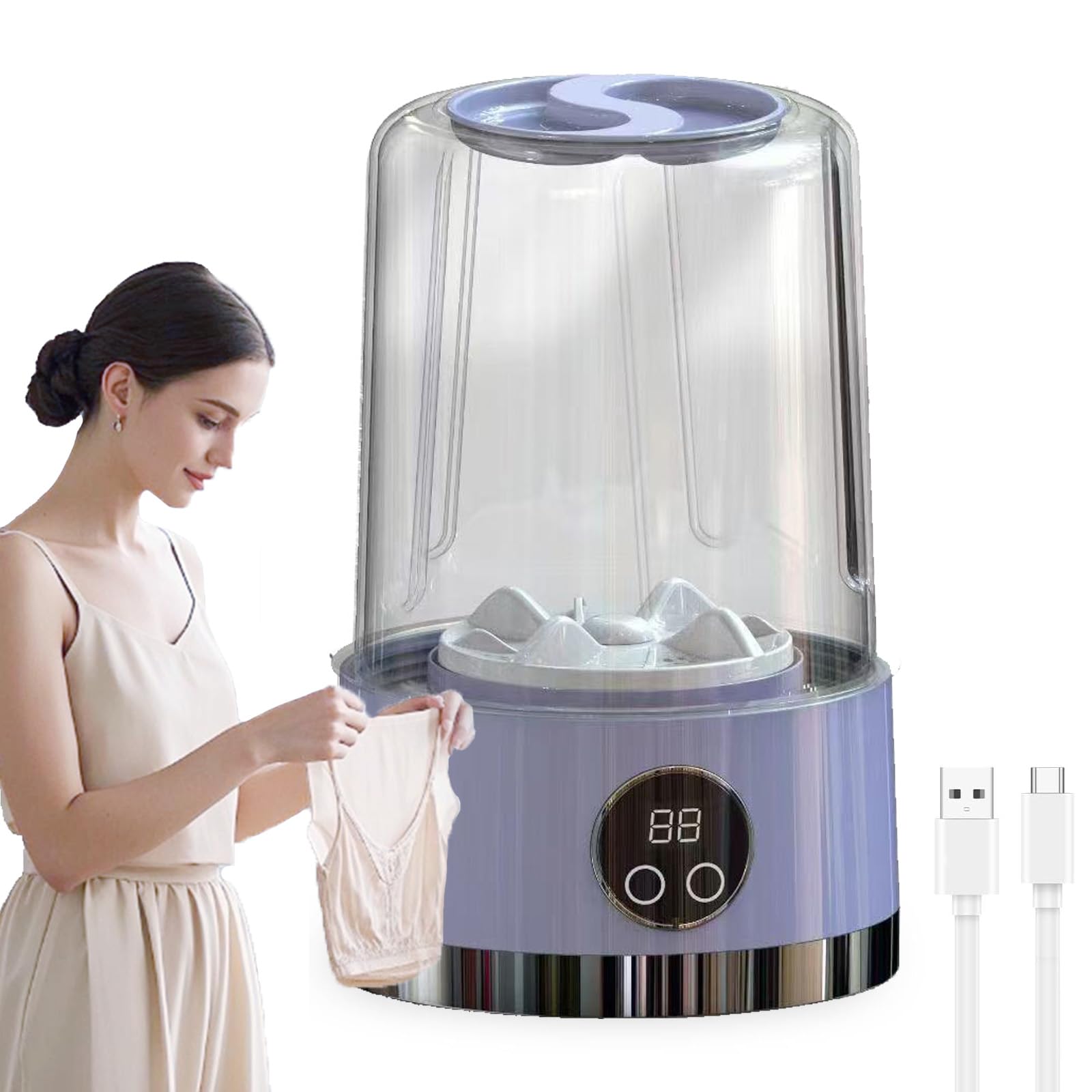 Minilavadora de Trapos, Mini Washer Machine Portátil - Mini Lavadora para Trapos de Cocina y Ropa Interior, Mini Washing Machine con Centrifugado para Limpieza Higiénica (Morado) - 1